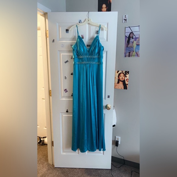 Teal Long Length David's Bridal Dress with gems - Picture 2 of 2